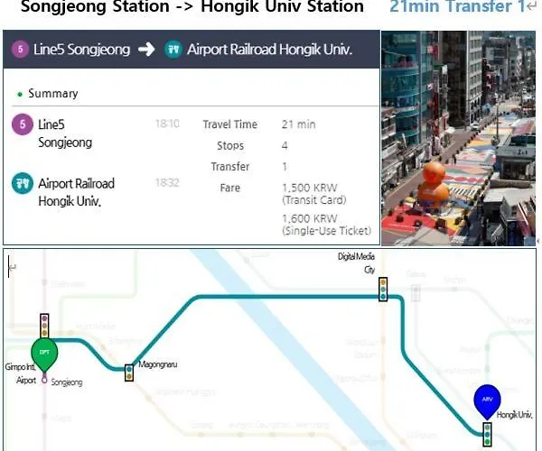 # Gimpo Airport # Songjeong Station 3 Minutes # Hongdae 30 Minutes # Food Street # 5th Floor # Elevator